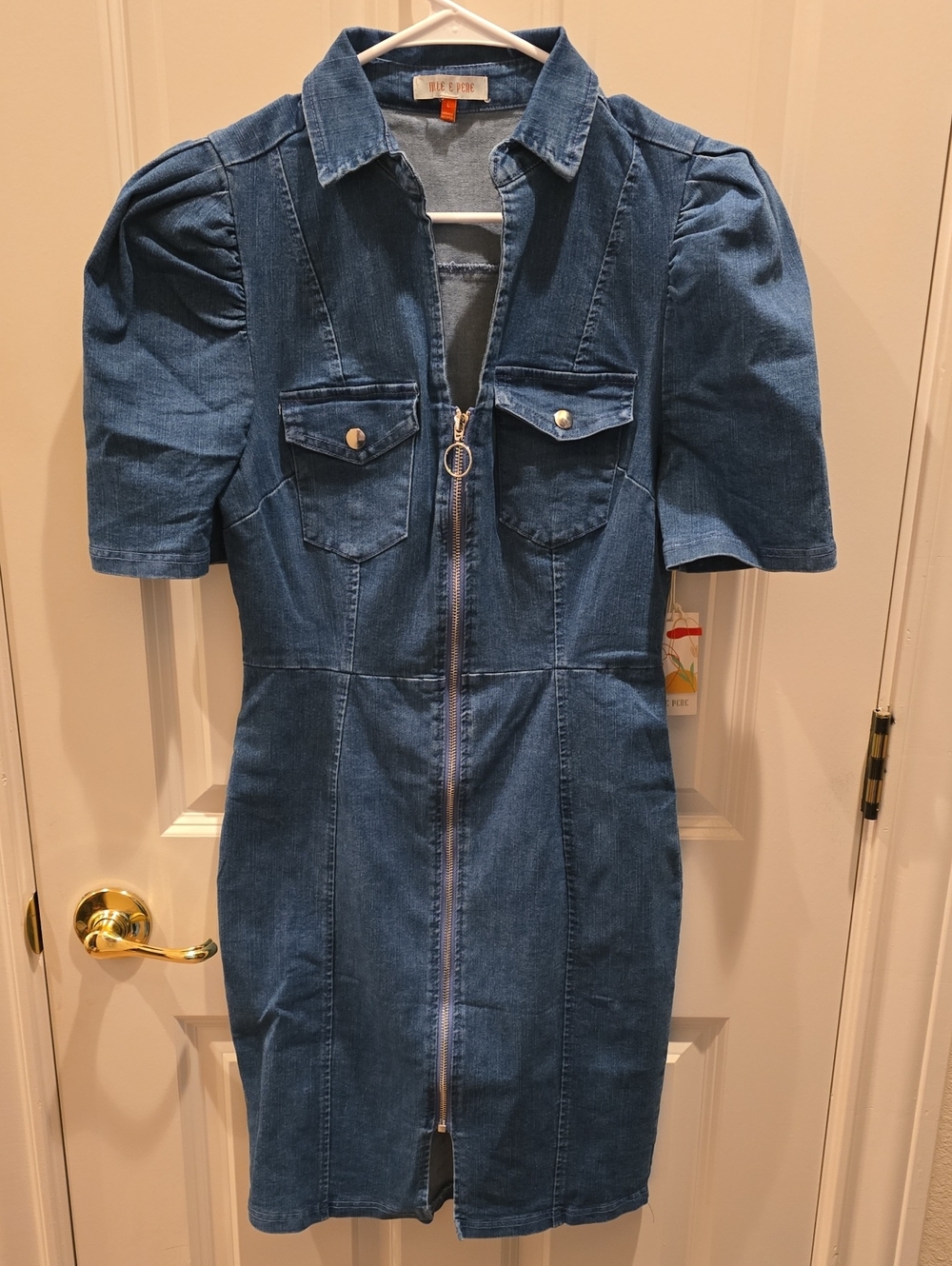 Womans Blue Denim Zip-Front Dress